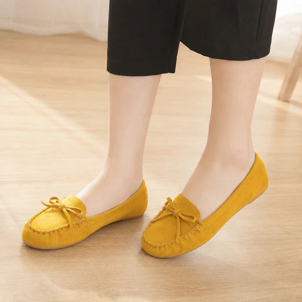 Chaussures Femme Mocassin En Suédine Jaunes - porté