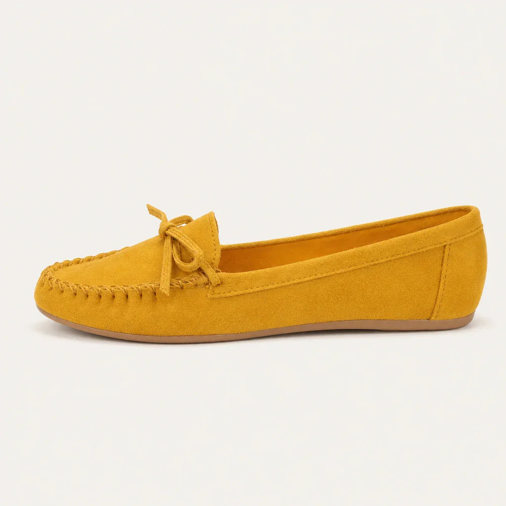 Chaussures Femme Mocassin En Suédine Jaunes - vue de côté