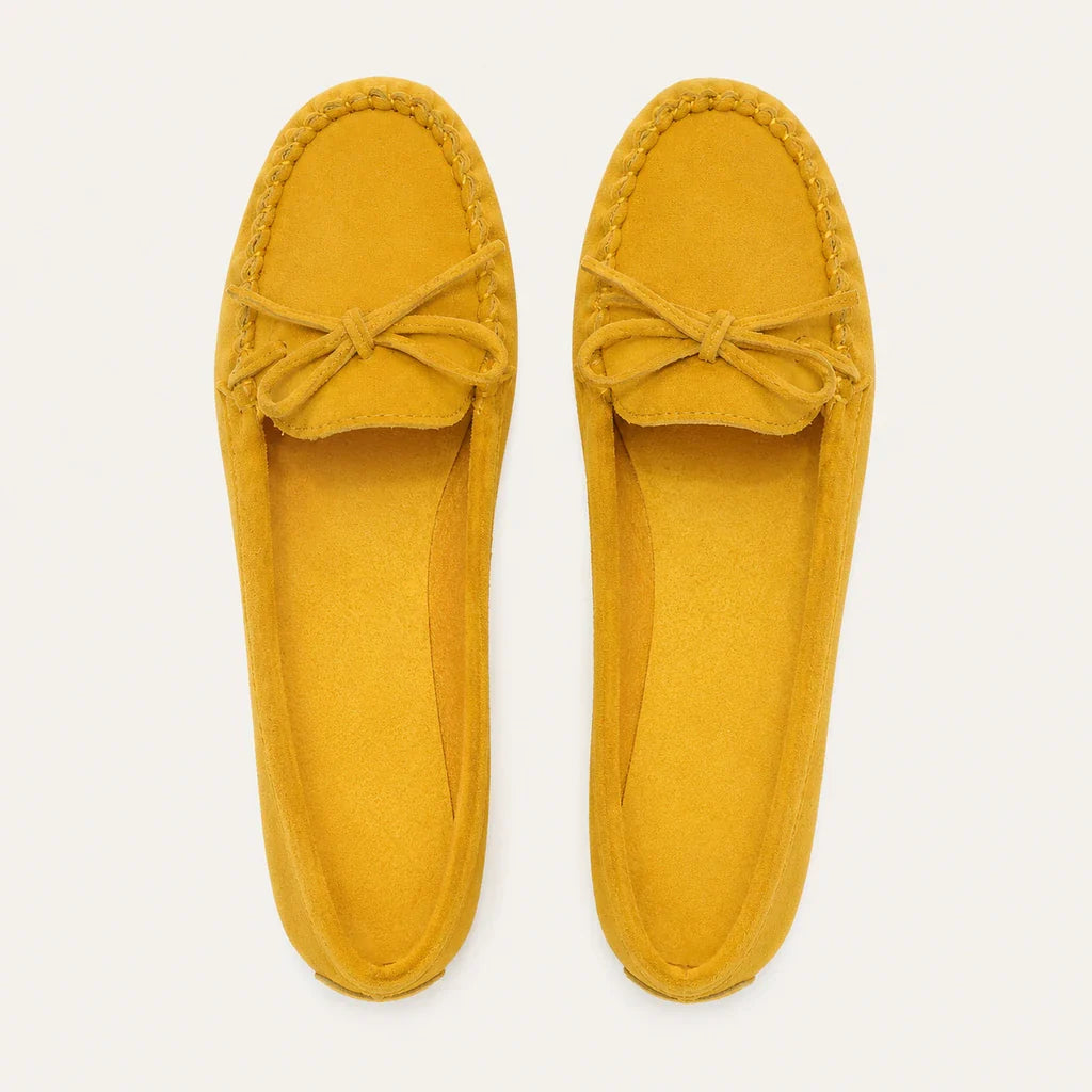 Chaussures Femme Mocassin En Suédine Jaunes - vue du dessus