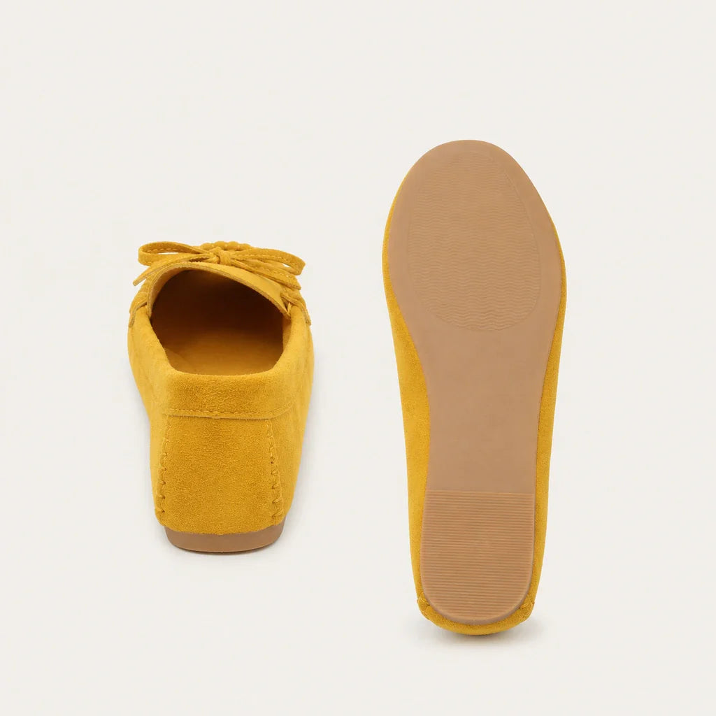Chaussures Femme Mocassin En Suédine Jaunes - vue de la semelle
