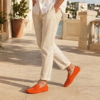 Chaussures Homme Mocassin Orange En Cuir Suédé - porté