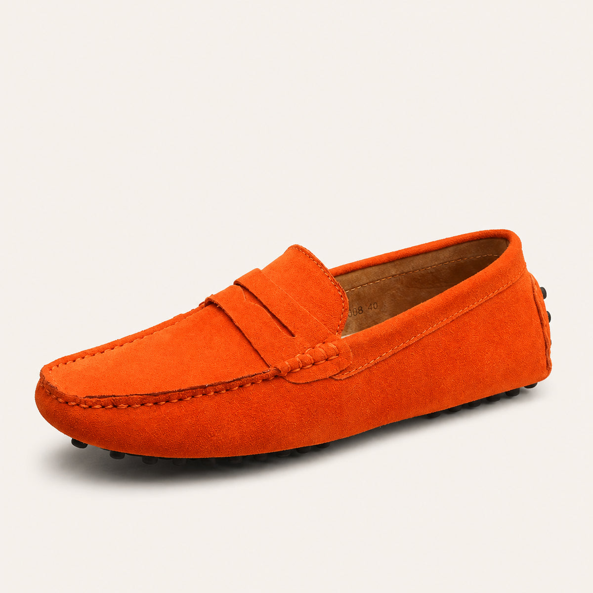 Chaussures Homme Mocassin Orange En Cuir Suédé - vue 3/4