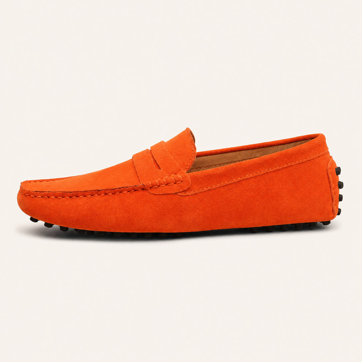 Chaussures Homme Mocassin Orange En Cuir Suédé - vue de côté