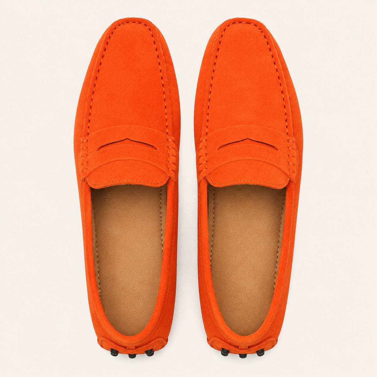 Chaussures Homme Mocassin Orange En Cuir Suédé - vue du dessus