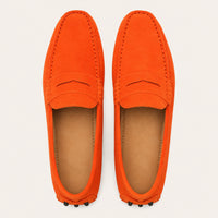 Chaussures Homme Mocassin Orange En Cuir Suédé - vue du dessus
