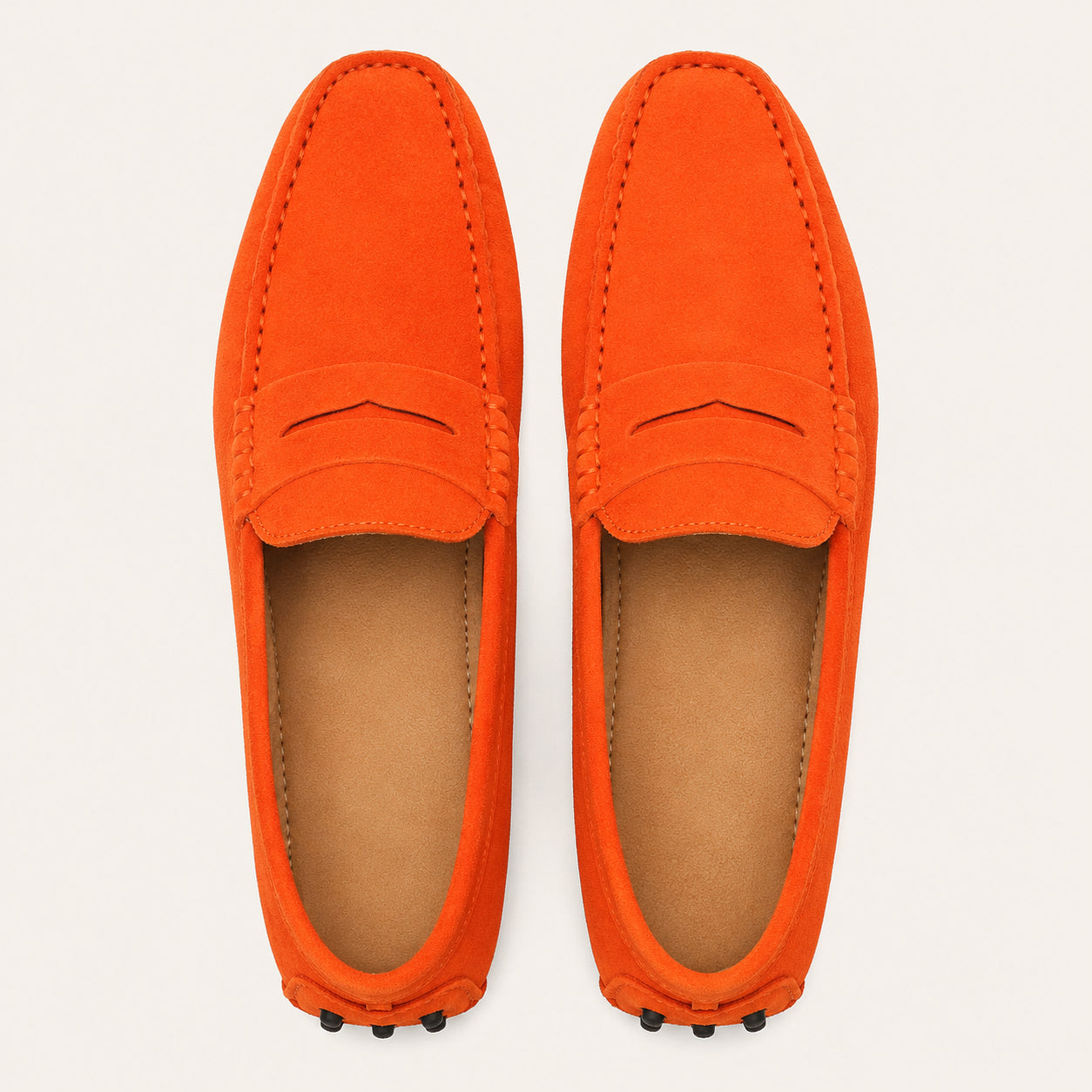 Chaussures Homme Mocassin Orange En Cuir Suédé - vue du dessus