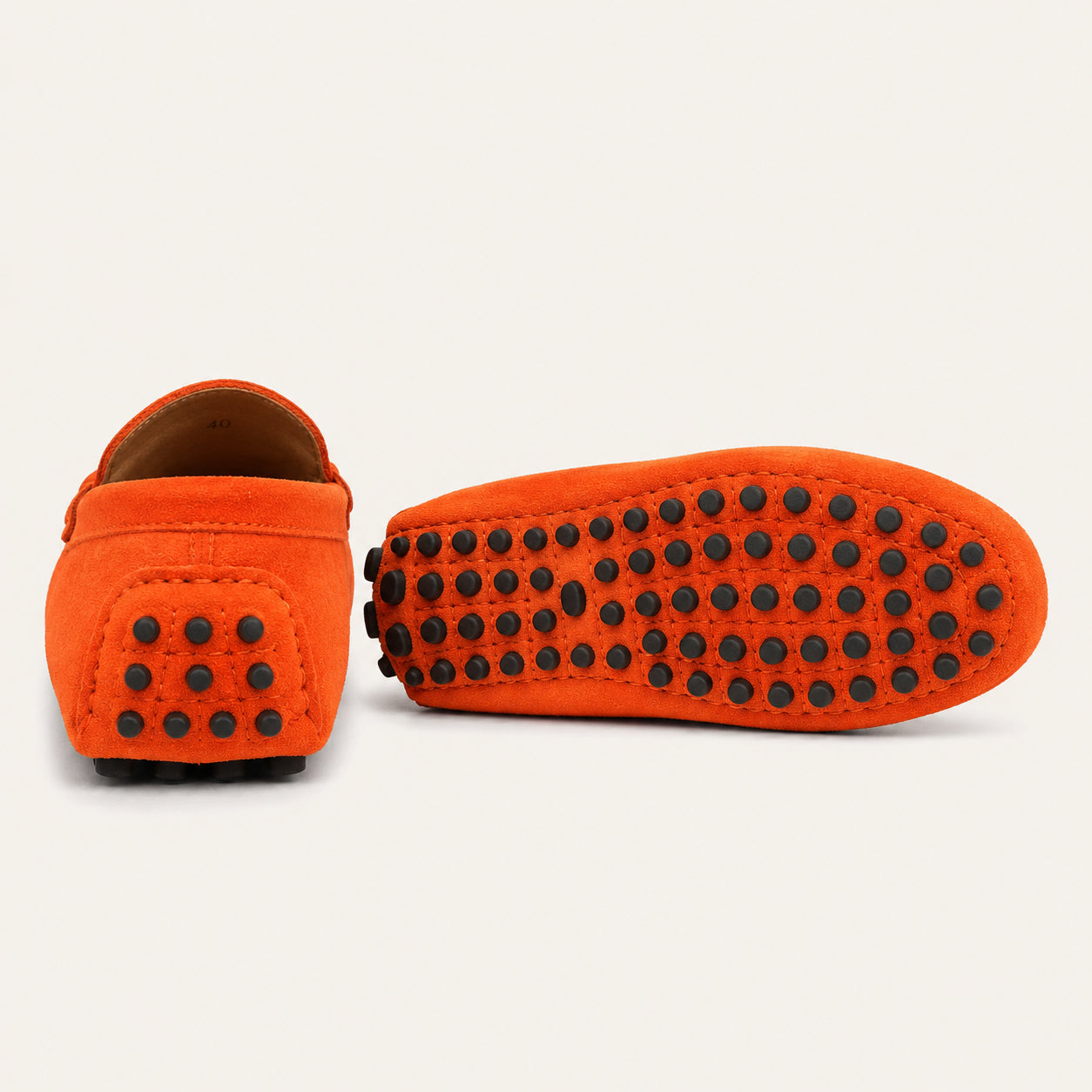Chaussures Homme Mocassin Orange En Cuir Suédé - vue de la semelle