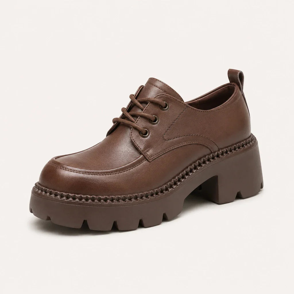 Derby Mocassin Femme Marron À Plateforme - vue 3/4