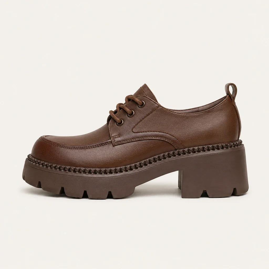 Derby Mocassin Femme Marron À Plateforme - vue de côté