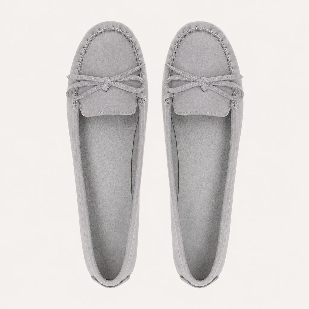 Les Mocassins Femme En Suédine Gris - vue du dessus