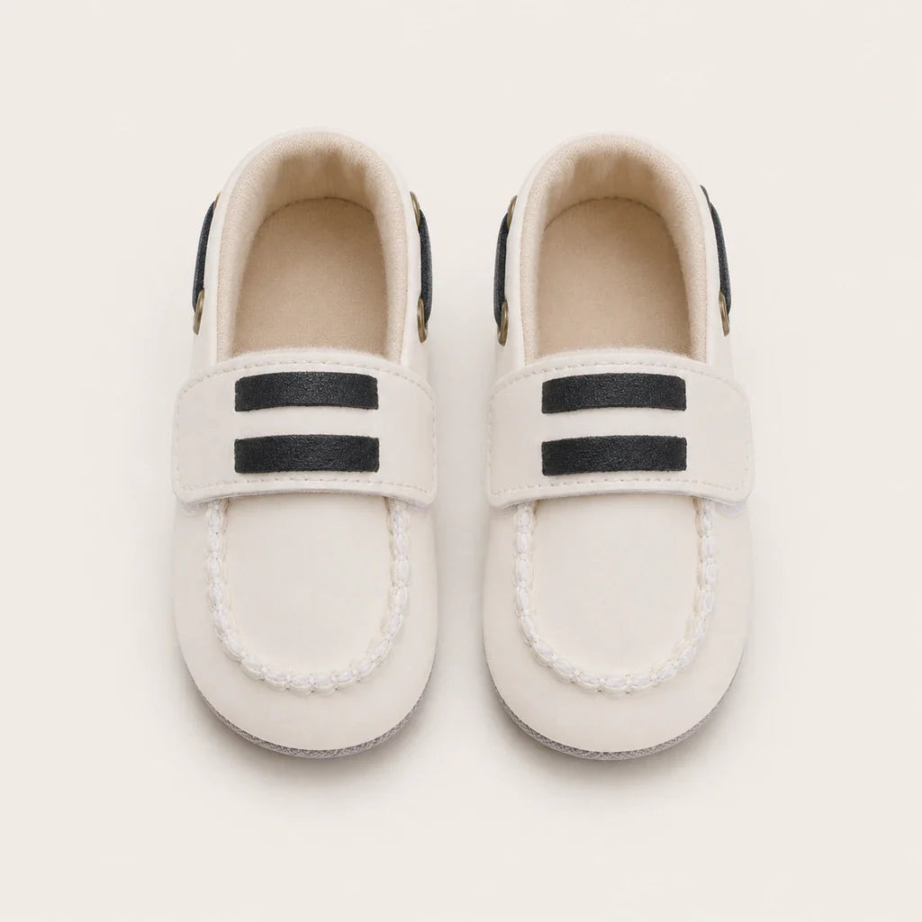 Mocassin Bébé Blanc Souples En Simili-Cuir - vue du dessus