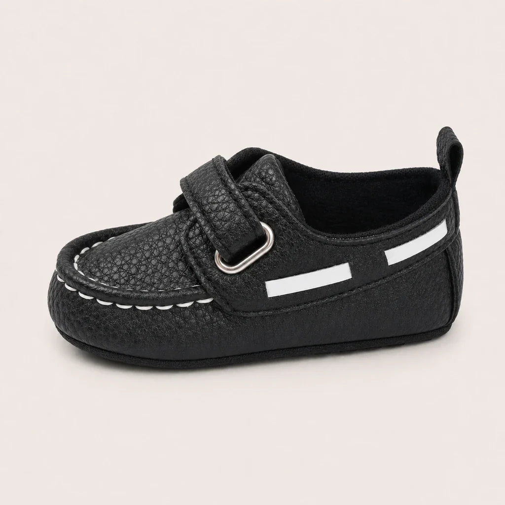 Mocassin Bébé De Premier Pas En Simili-Cuir Noir - vue de côté