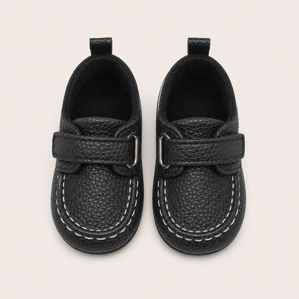 Mocassin Bébé De Premier Pas En Simili-Cuir Noir - vue du dessus