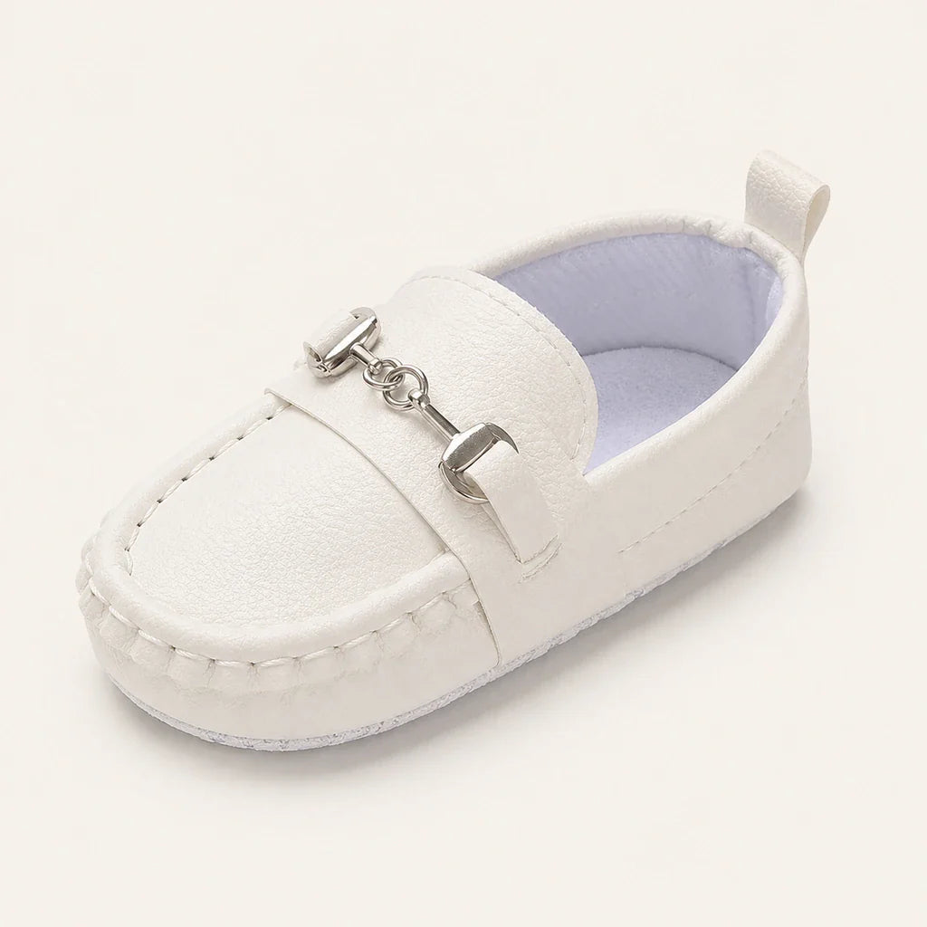 Mocassin Bébé Garçon Blanc Premiers Pas Similicuir - vue 3/4