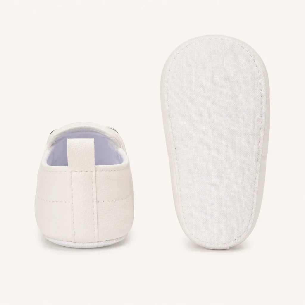 Mocassin Bébé Garçon Blanc Premiers Pas Similicuir - vue de la semelle