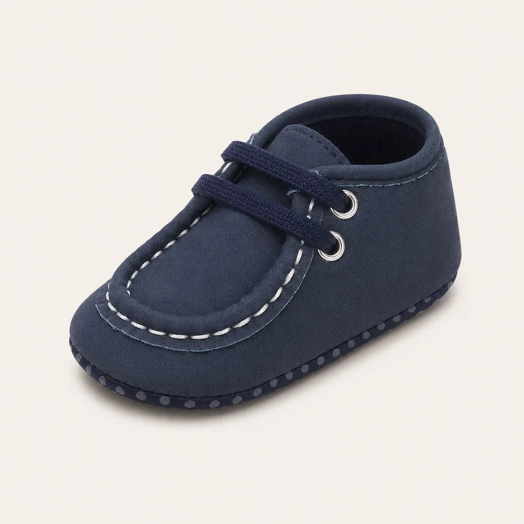 Mocassin Bébé Garçon Bleu Marine À Lacets - vue 3/4