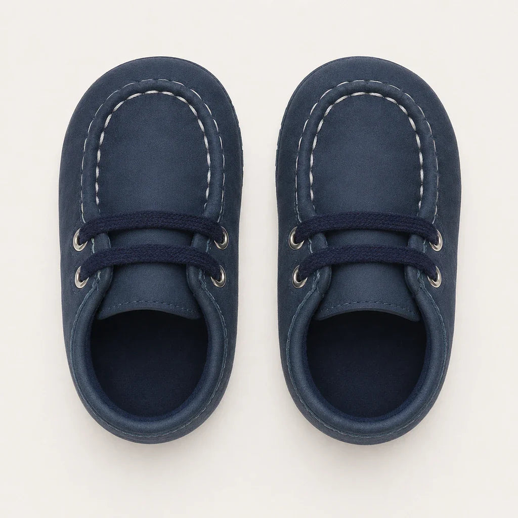 Mocassin Bébé Garçon Bleu Marine À Lacets - vue du dessus
