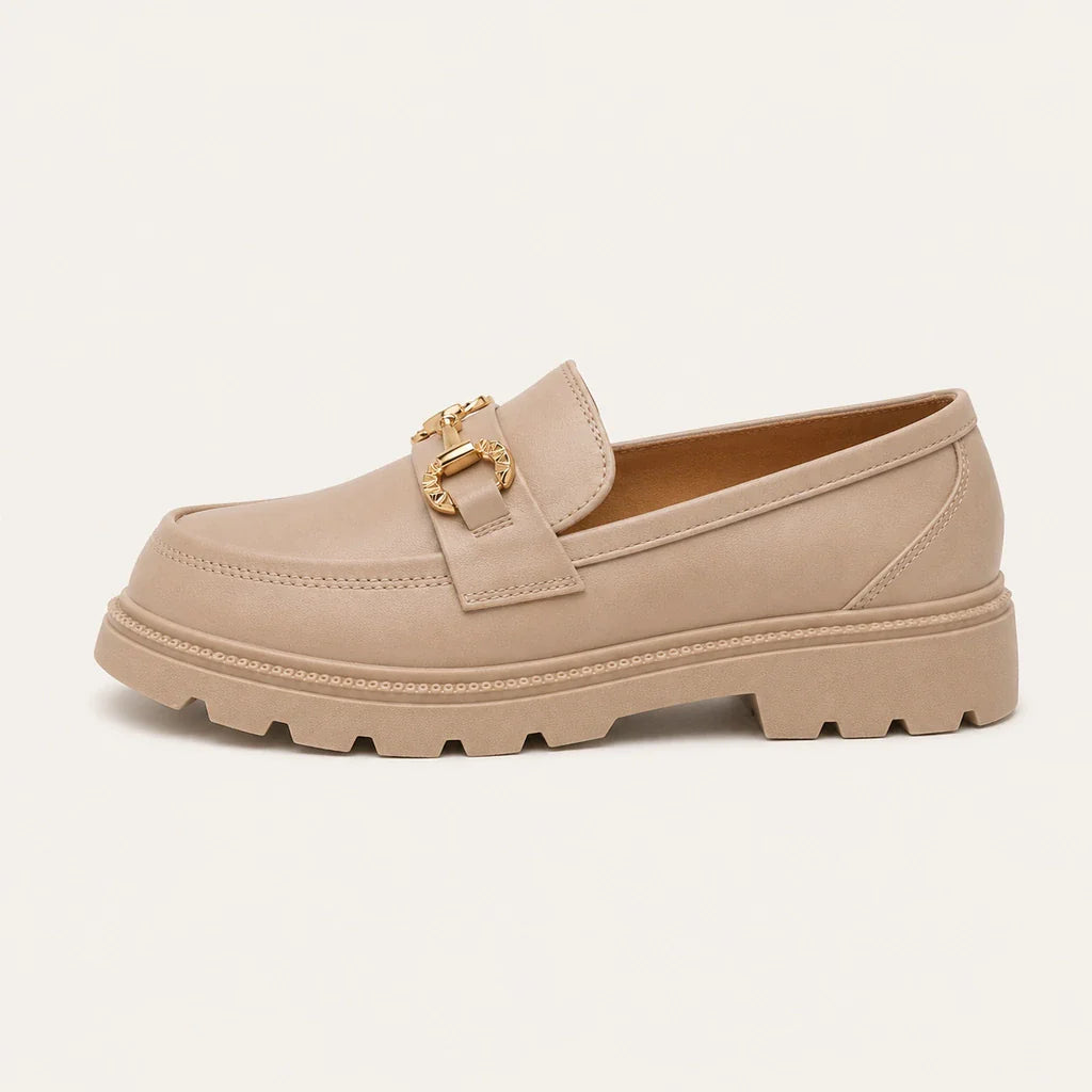 Mocassin Beige À Boucle Dorée - vue de côté