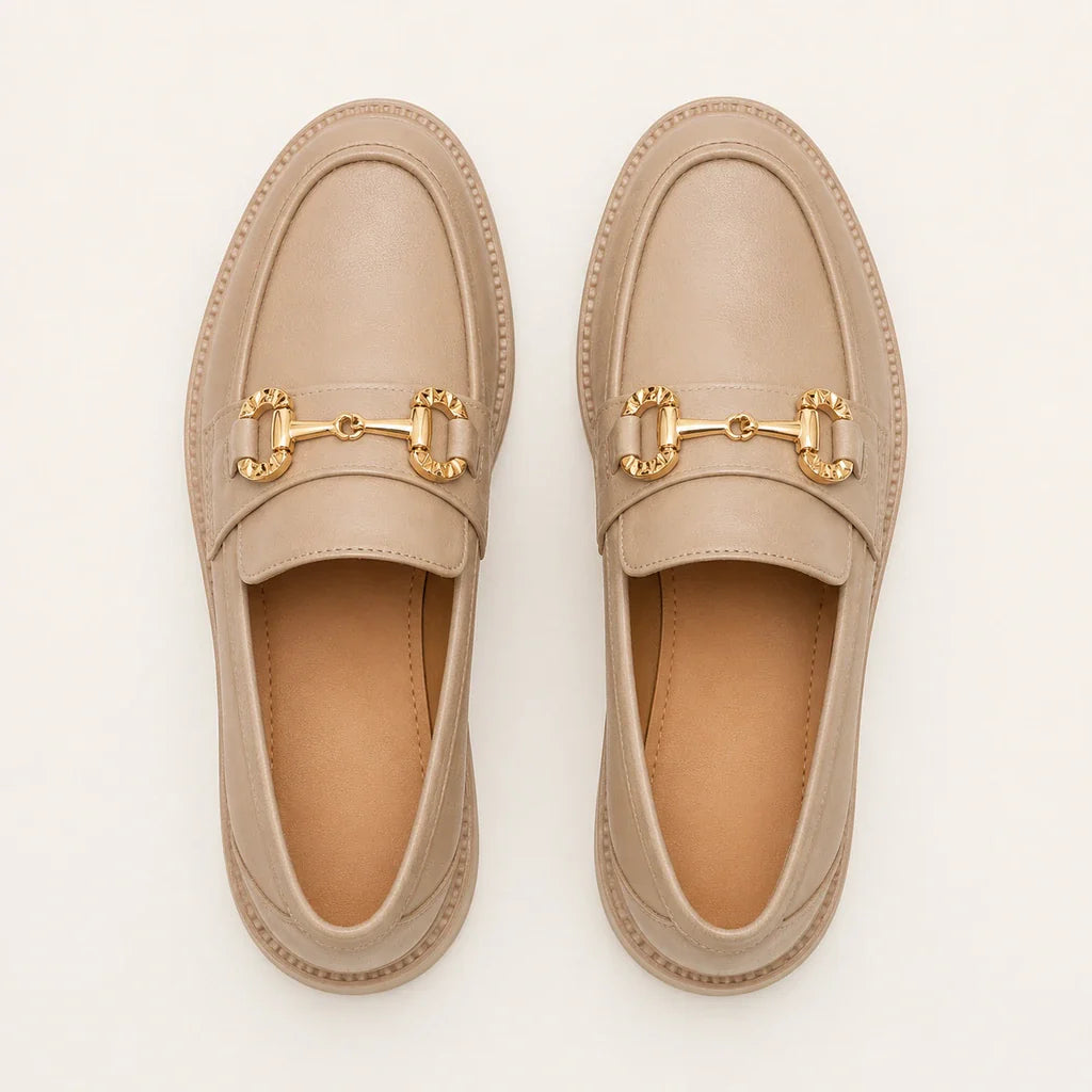Mocassin Beige À Boucle Dorée - vue du dessus