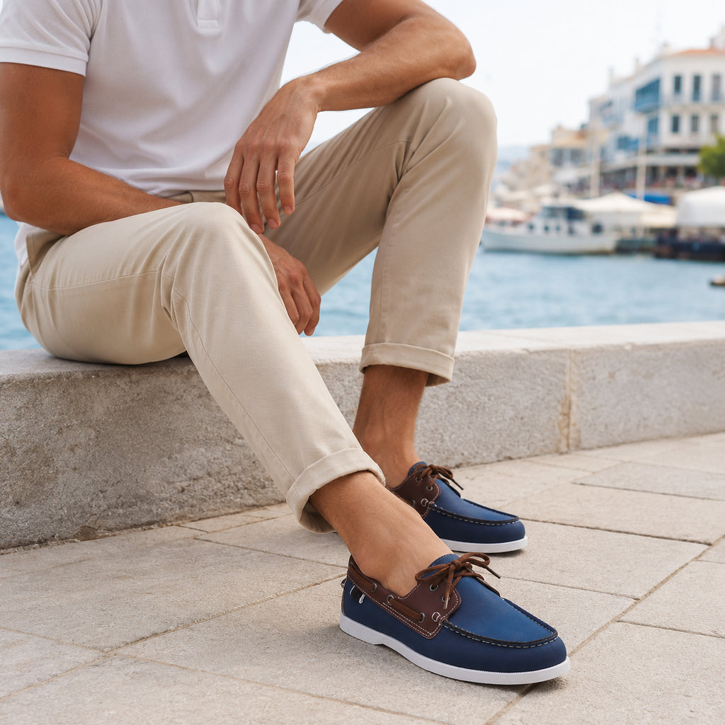Mocassin Bleu Pour Homme Bateau Simili-Cuir - porté