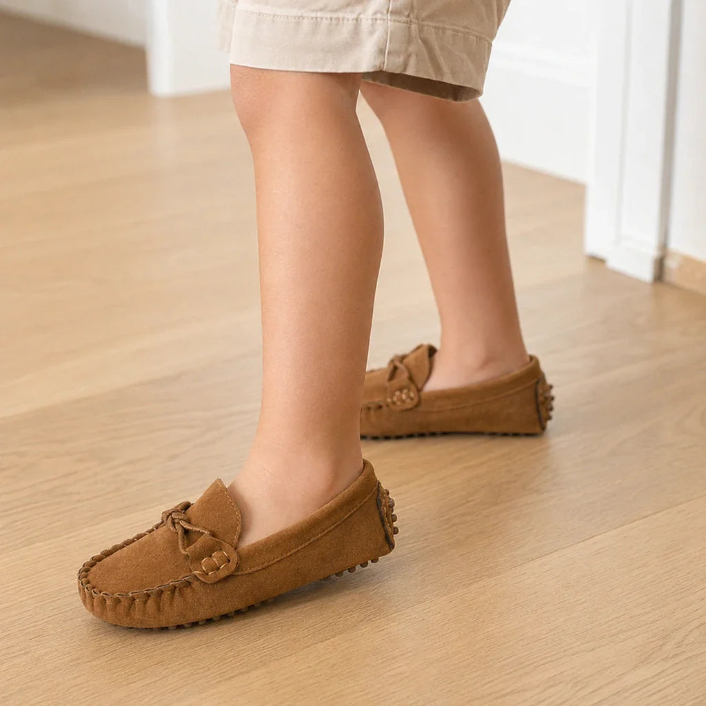 Mocassin Camel En Daim Enfant Bateau - porté