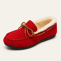 Mocassin Confortable Femme Rouges Doublés Peluche - vue 3/4