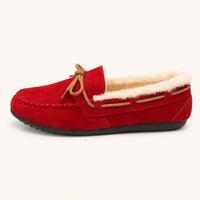 Mocassin Confortable Femme Rouges Doublés Peluche - vue de côté