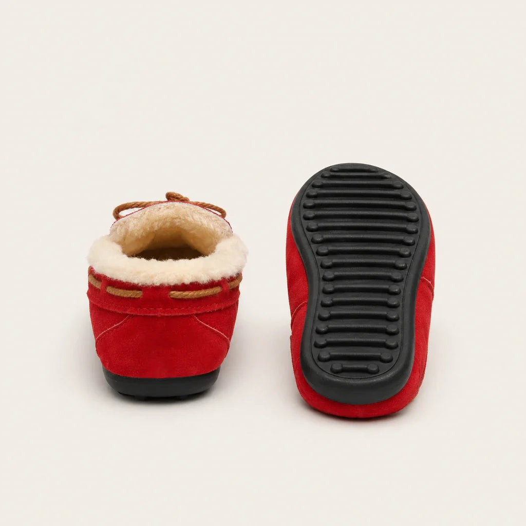 Mocassin Confortable Femme Rouges Doublés Peluche - vue de la semelle