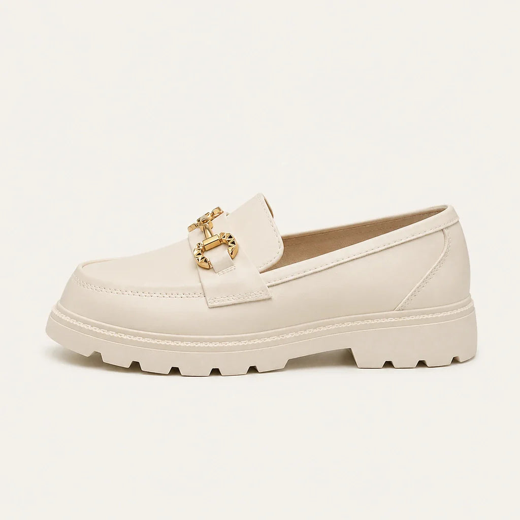 Mocassin Cuir Beige Femme - vue de côté