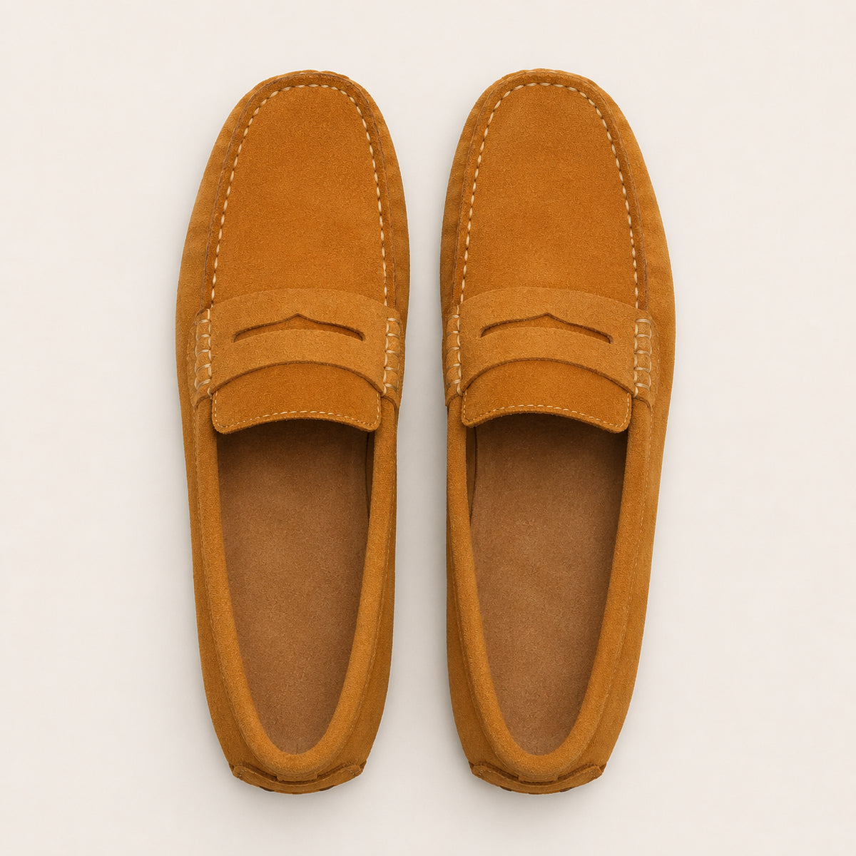 Mocassin Cuir Homme Marron En Daim De Conduite - vue du dessus