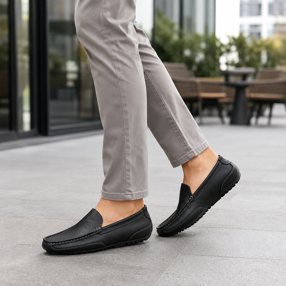 Mocassin Cuir Noir Homme - porté