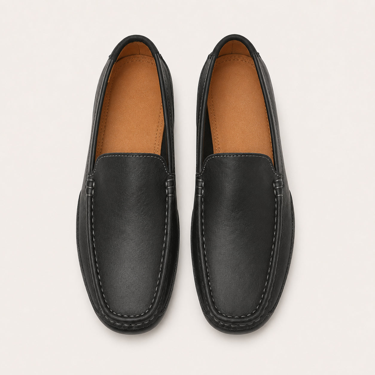 Mocassin Cuir Noir Homme - vue du dessus