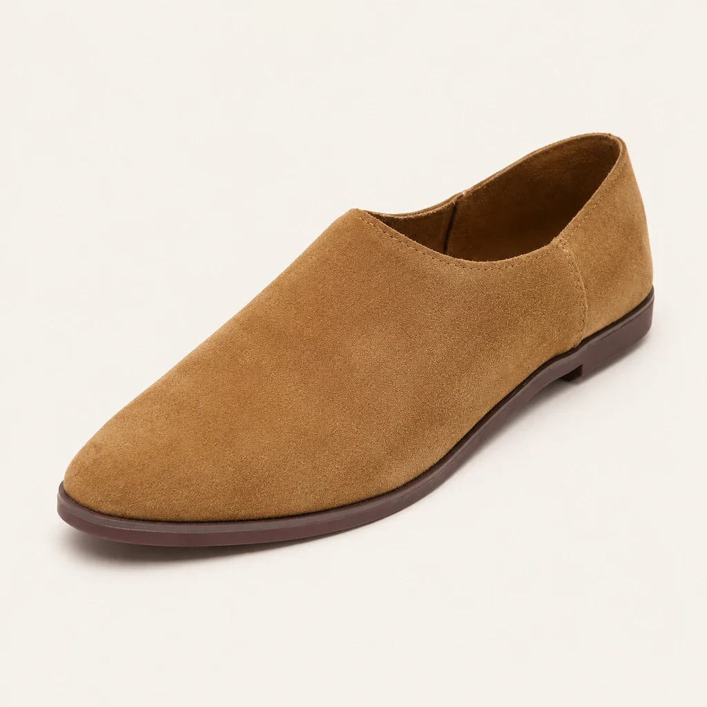 Mocassin Cuire Femme En Cuir Suédé À Bout Pointu - vue 3/4