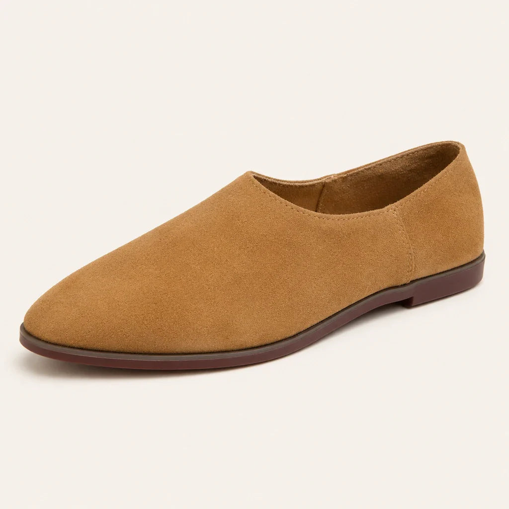 Mocassin Cuire Femme En Cuir Suédé À Bout Pointu - vue de côté