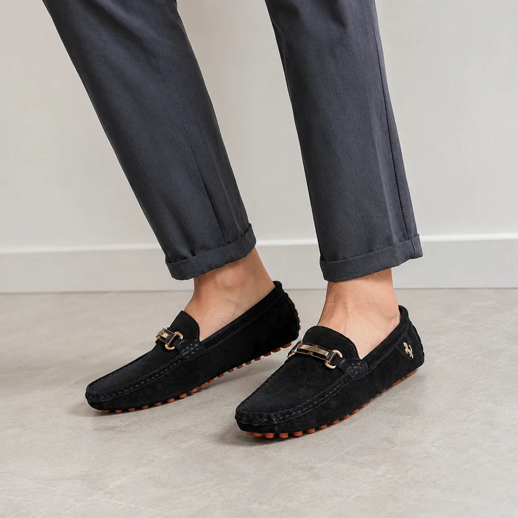 Mocassin Cuire Homme En Daim De Conduite - porté