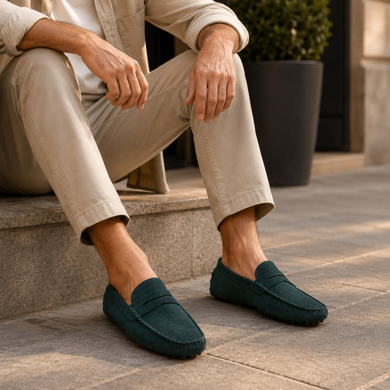 Mocassin D'Été Pour Homme En Daim De Conduite - porté