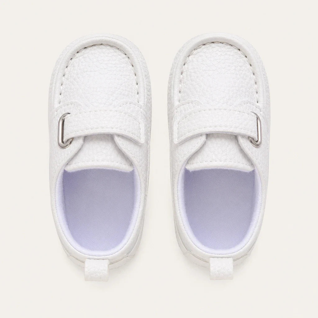 Mocassin En Cuir Blanc Pour Bébé - vue de côté