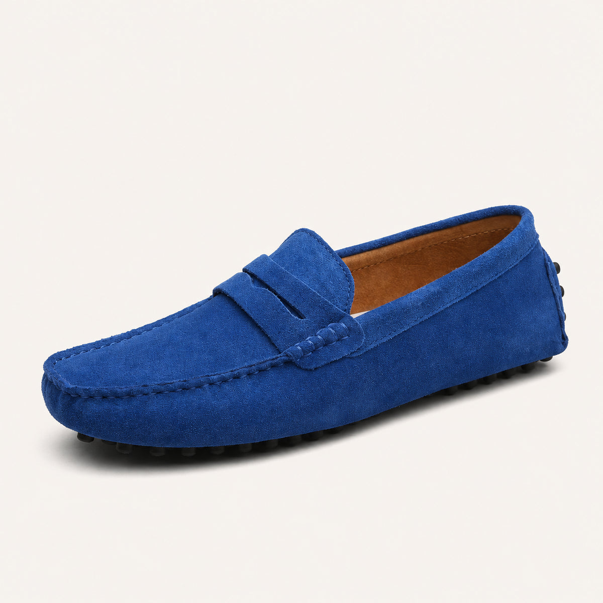Mocassin En Cuir Homme En Suède Bleu - vue 3/4