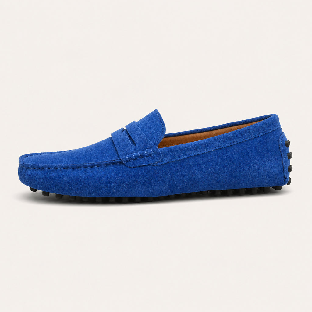 Mocassin En Cuir Homme En Suède Bleu - vue de côté
