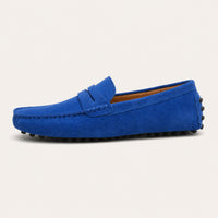 Mocassin En Cuir Homme En Suède Bleu - vue de côté