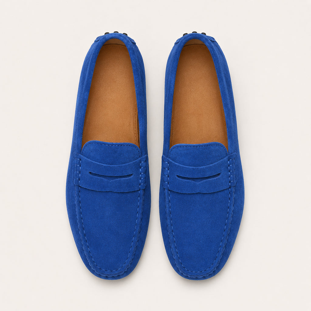 Mocassin En Cuir Homme En Suède Bleu - vue du dessus