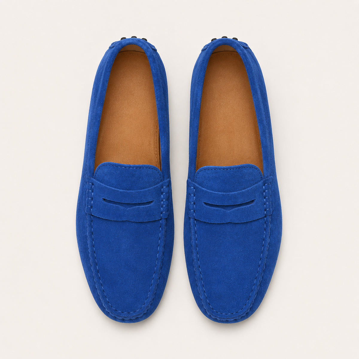Mocassin En Cuir Homme En Suède Bleu - vue du dessus