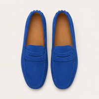 Mocassin En Cuir Homme En Suède Bleu - vue du dessus
