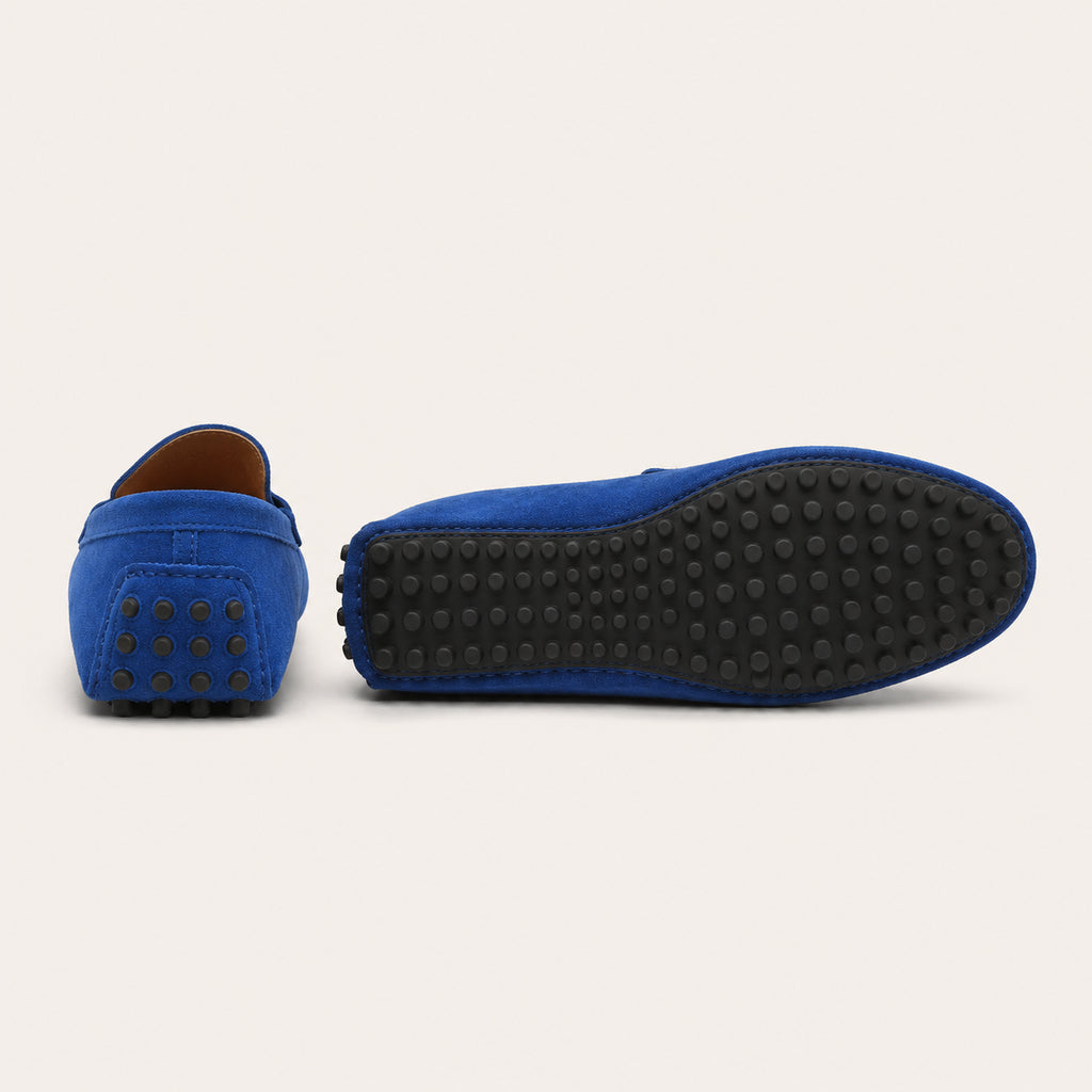 Mocassin En Cuir Homme En Suède Bleu - vue de la semelle