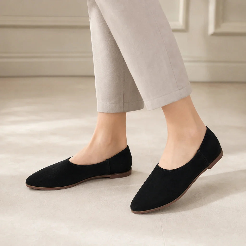 Mocassin En Daim Femme Bout Pointu Cuir Suédé - porté