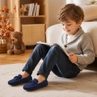 Mocassin Enfant Automne En Daim Bleu Marine - porté