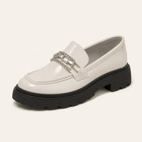 Mocassin Femme Beige À Plateforme Avec Chaîne - vue 3/4