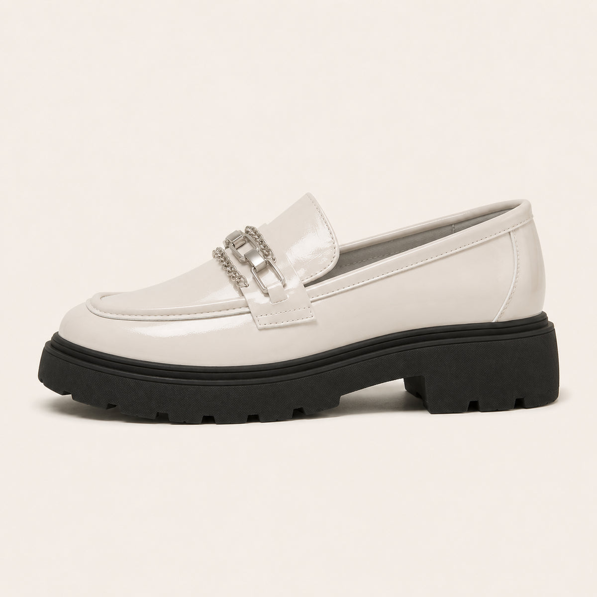 Mocassin Femme Beige À Plateforme Avec Chaîne - vue de côté