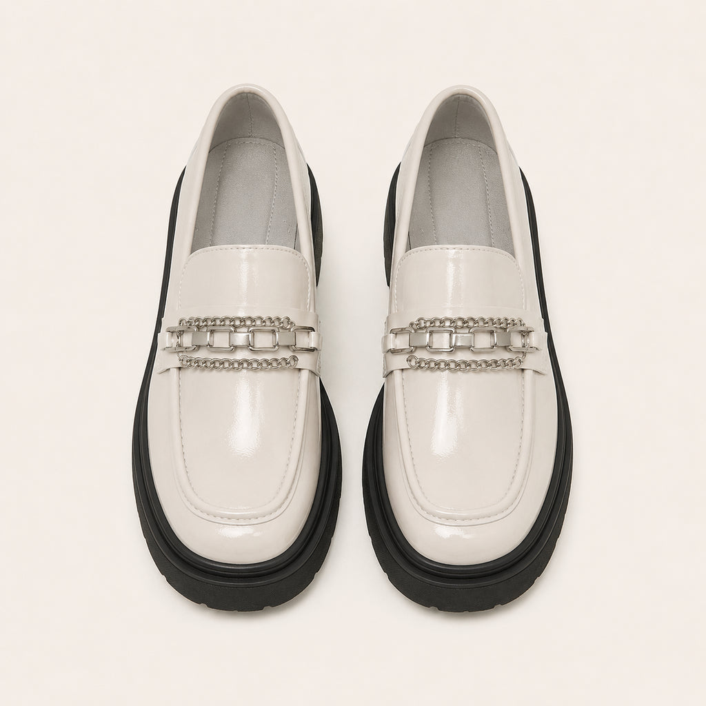 Mocassin Femme Beige À Plateforme Avec Chaîne - vue du dessus