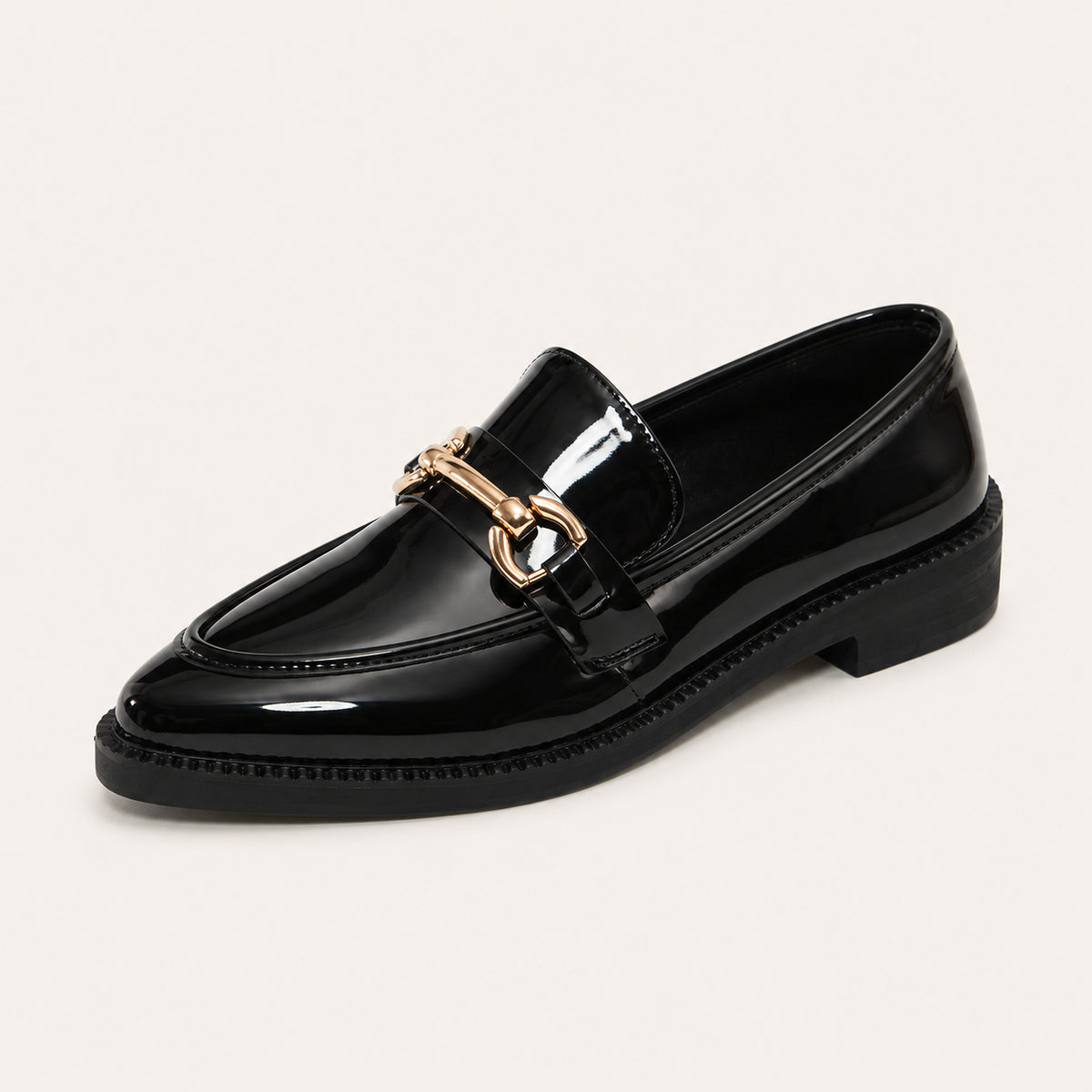 Mocassin Femme Élégant En Cuir À Boucle Dorée - vue 3/4